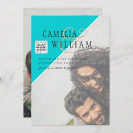 Invitation Mariage PHOTO moderne Inviter QR CODE RSVP TURQUOI