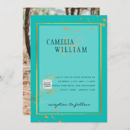 Invitation Mariage PHOTO moderne Inviter QR CODE RSVP TURQUOI