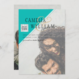 Invitation Mariage PHOTO moderne Inviter QR CODE RSVP TURQUOI