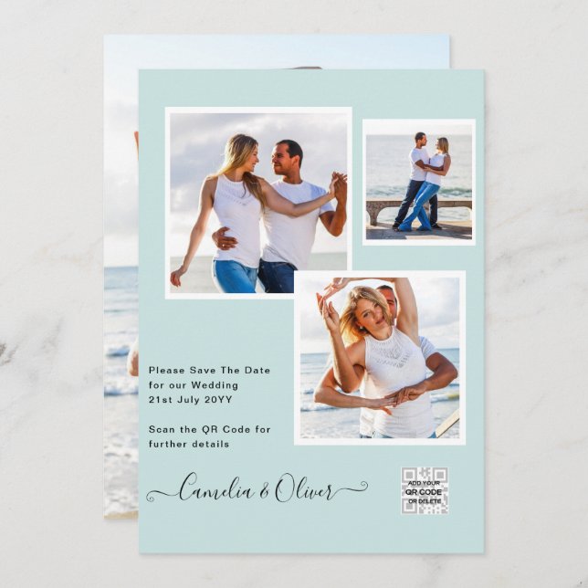 Invitation Mariage PHOTO moderne Inviter QR CODE RSVP TURQUOI (Devant / Derrière)
