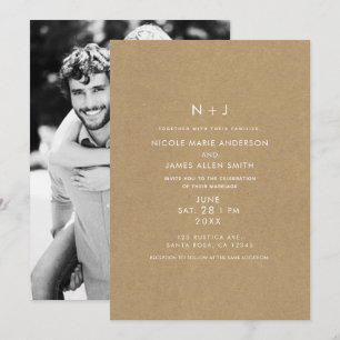 Invitation Mariage Photo Moderne Minimaliste Rustique Kraft M