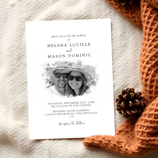 Invitation Mariage photo moderne noir et blanc budget (Créateur téléchargé)