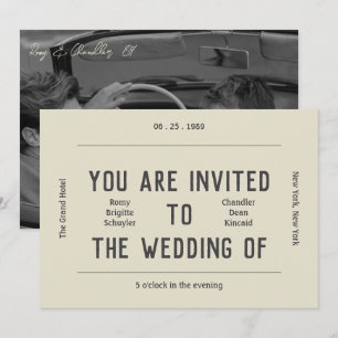 Invitation Mariage photo moderne noir et blanc rétro