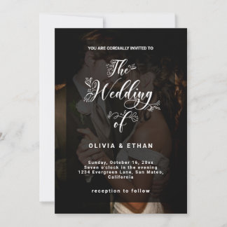 Invitation Mariage photo moderne noir et blanc superposition 