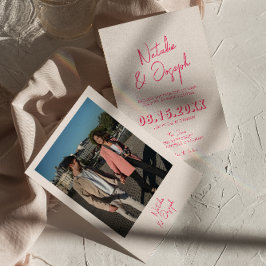 Invitation Mariage photo moderne Pink Whimsical Bright Retro