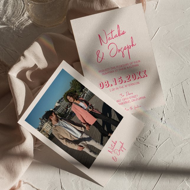 Invitation Mariage photo moderne Pink Whimsical Bright Retro (Créateur téléchargé)