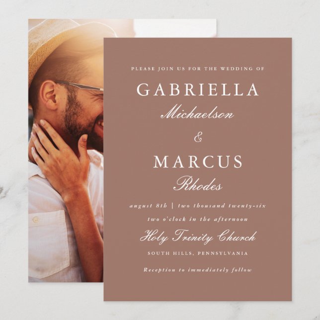 Invitation Mariage photo moderne Rose Blush (Devant / Derrière)