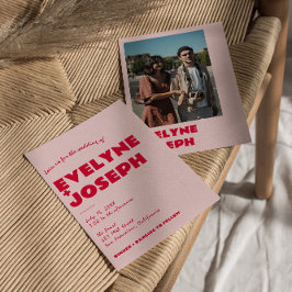 Invitation Mariage photo moderne rose rouge rétro audacieux