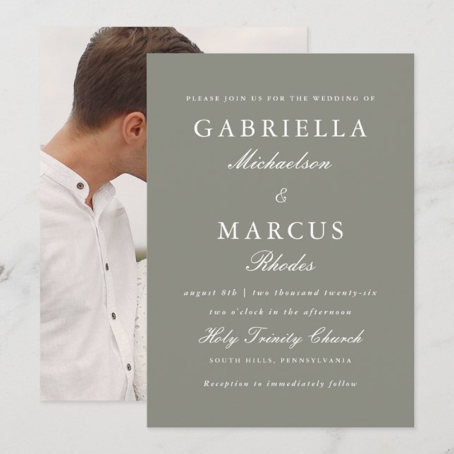 Invitation Mariage photo moderne Sage (Devant / Derrière)