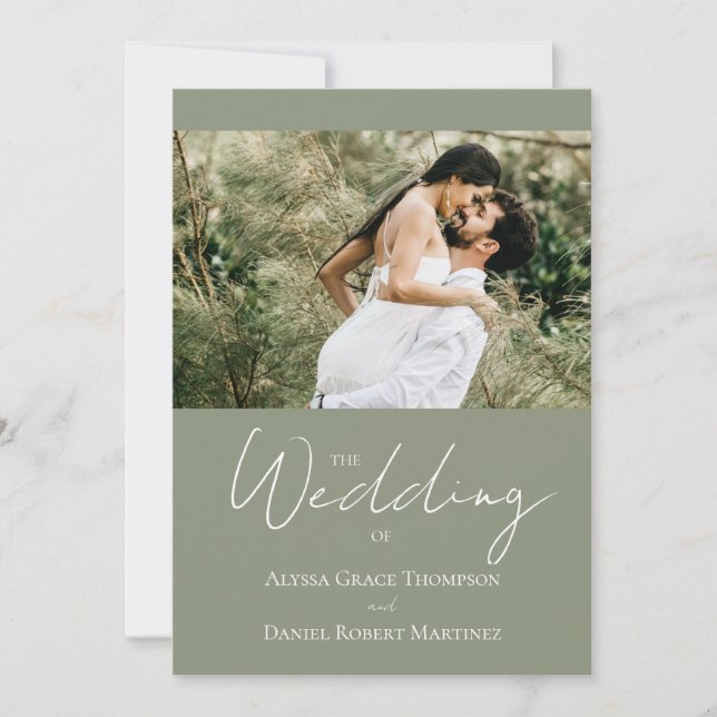 Invitation Mariage photo moderne Sage vert chic (Devant)