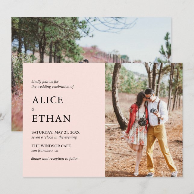 Invitation Mariage photo moderne simple rose pâle (Devant / Derrière)