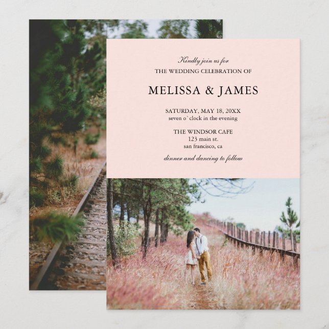 Invitation Mariage photo moderne simple rose pâle (Devant / Derrière)