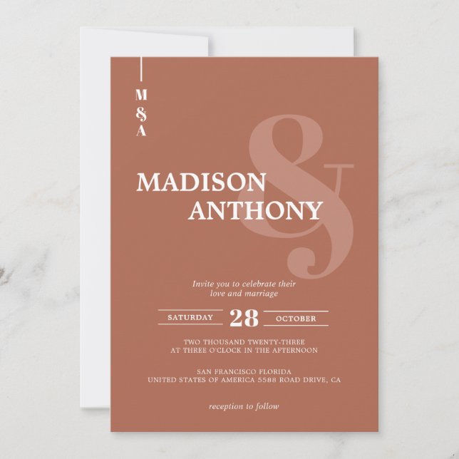 Invitation Mariage photo moderne Terracotta Ampersand Script (Devant)