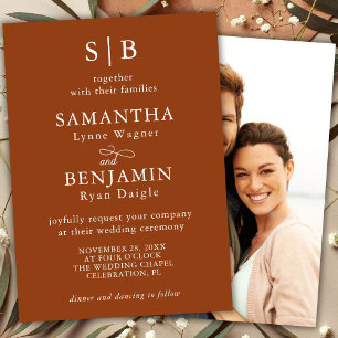 Invitation Mariage Photo Monogramme Classique en Terracotta