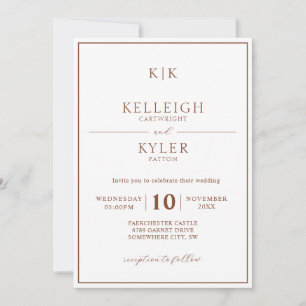 Invitation Mariage Photo Monogramme en Terre Cuite Classique