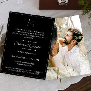 Invitation Mariage photo monogramme minimaliste   Noir