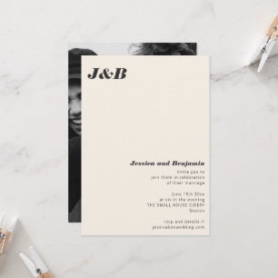 Invitation Mariage Photo Monogramme Moderne Noir Ivoire
