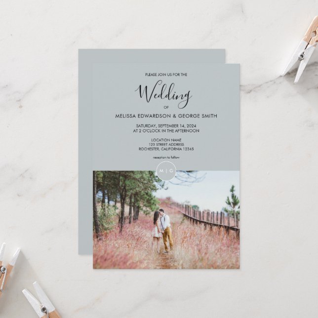 Invitation Mariage photo monogramme rustique moderne et éléga (Devant/Arrière en situation)