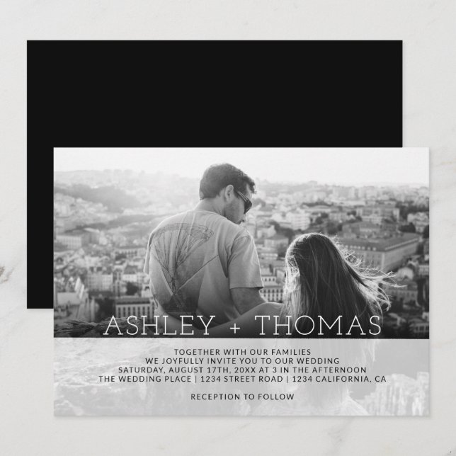 Invitation Mariage photo monogramme simple et moderne (Devant / Derrière)