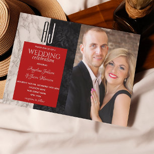 Invitation Mariage photo noir blanc et rouge