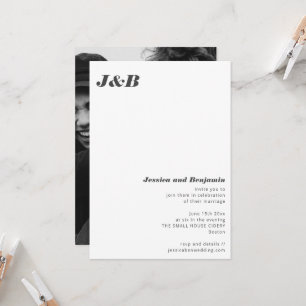 Invitation Mariage photo noir blanc Monogramme Moderne