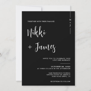 Invitation Mariage photo noir de script Initiales simples