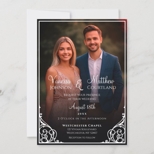 Invitation Mariage photo noir et blanc Classic (Devant)