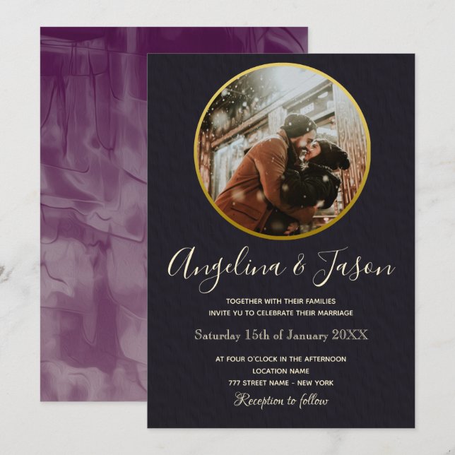 Invitation Mariage photo noir et or minimal (Devant / Derrière)