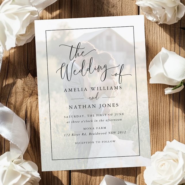 Invitation Mariage photo noir rustique Script blanc (Créateur téléchargé)
