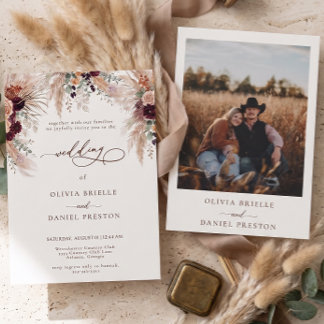 Invitation Mariage Photo Occidental Boho Herbe de Pampas Terr