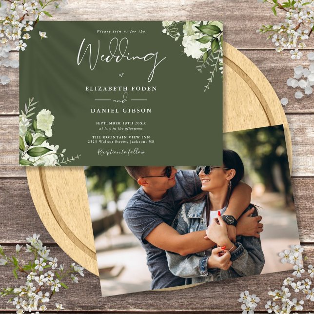 Invitation Mariage photo Olive Green Botanical Green (Olive Green Botanical Greenery Photo Wedding Invitation)
