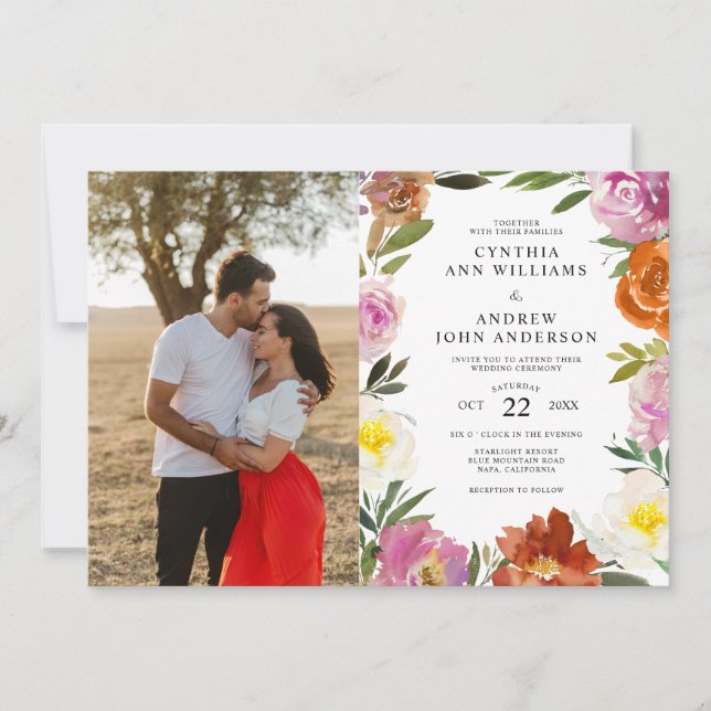 Invitation Mariage photo personnalisé Burange Floral Blossom (Devant)