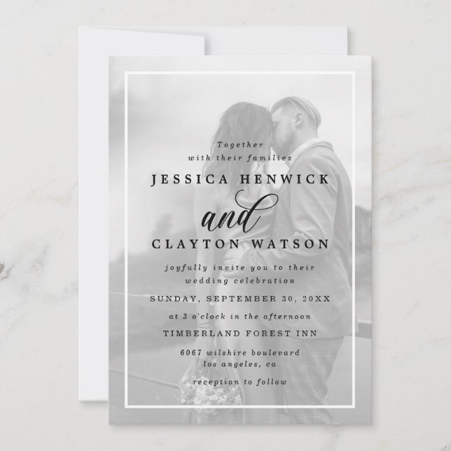 Invitation Mariage photo personnalisé chic noir et blanc mini (Devant)