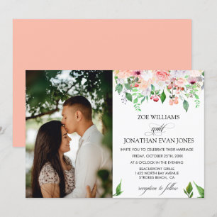 Invitation Mariage photo personnalisé Flore flou vert
