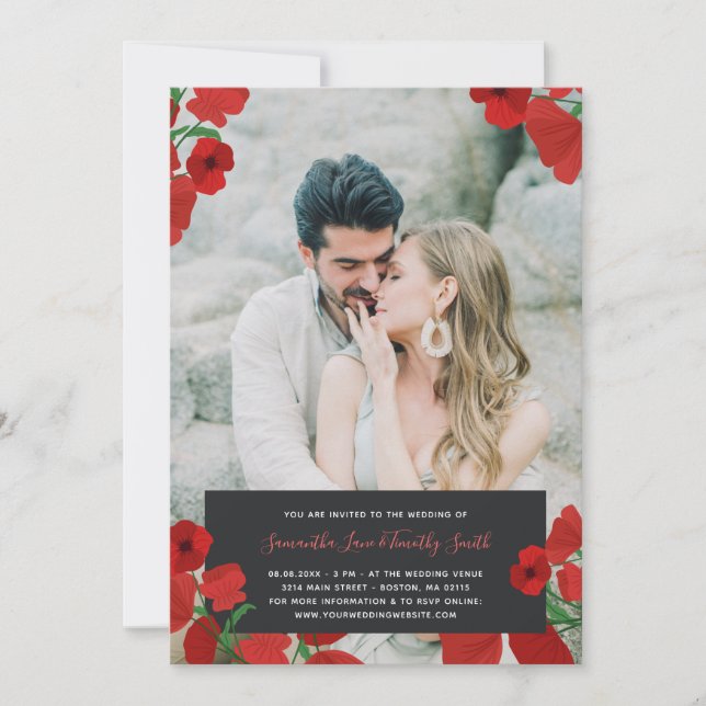 Invitation Mariage photo personnalisé Red Poppies (Devant)