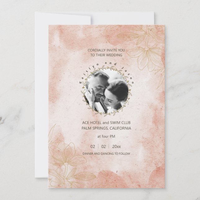 Invitation Mariage photo personnalisé rustique élégant rose (Devant)