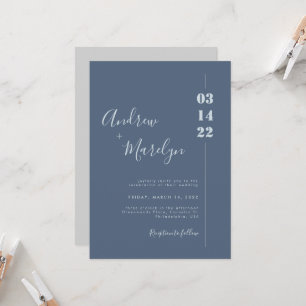 Invitation Mariage photo poussiéreux bleu et gris Calligraphi
