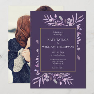 Invitation Mariage photo Purple Foliage Chic Gold