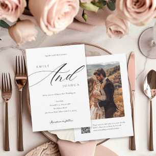 Invitation Mariage photo QR de script élégant moderne