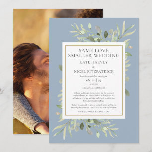 Invitation Mariage Photo Réduit Bleu Poussiéreux Même Amour