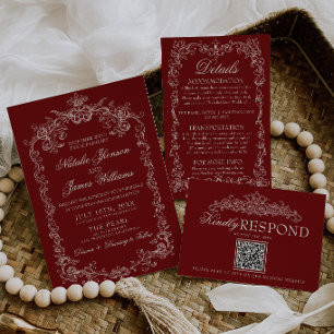 Invitation Mariage Photo Rétro Argent Vieil Or Bourguignon