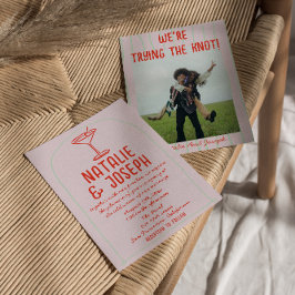 Invitation Mariage photo Retro couleur main dessinée Martini