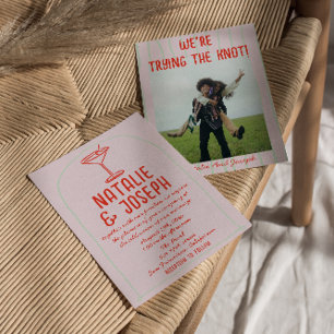 Invitation Mariage photo Retro couleur main dessinée Martini