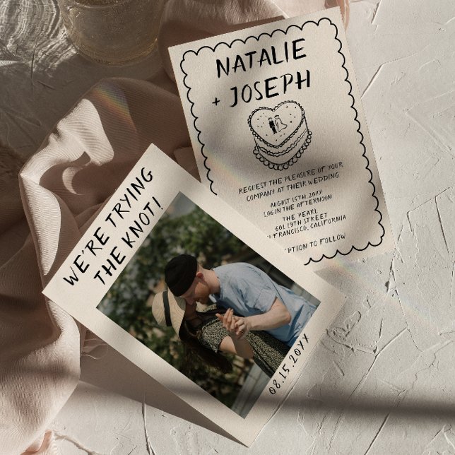 Invitation Mariage photo Retro Hand Drawn Cake Frame (Créateur téléchargé)