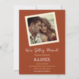 Invitation Mariage Photo Rétro Marron et Crème Vintage