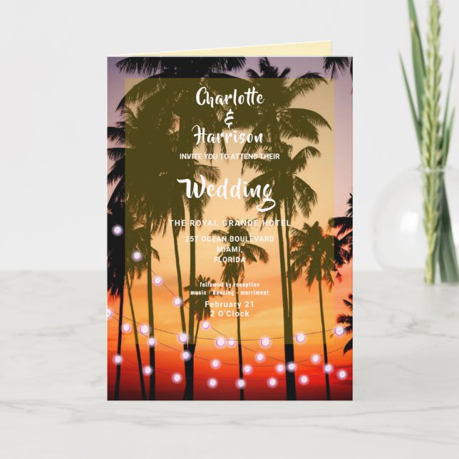 Invitation Mariage photo Retro Tropical Beach Palm Trees (Devant)