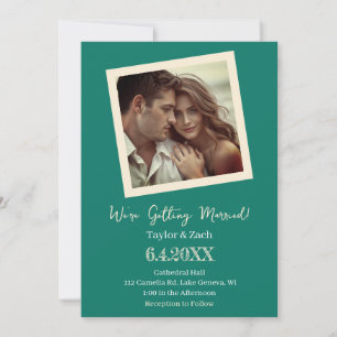 Invitation Mariage Photo Rétro Vert Mousse de Mer & Crème