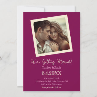 Invitation Mariage Photo Rétro Vintage Prune et Crème