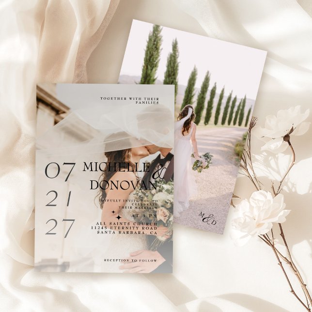 Invitation Mariage photo romantique Elegant White Overlay (Créateur téléchargé)