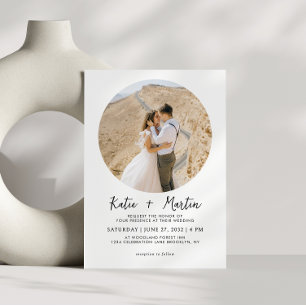 Invitation Mariage photo rond noir et blanc simple